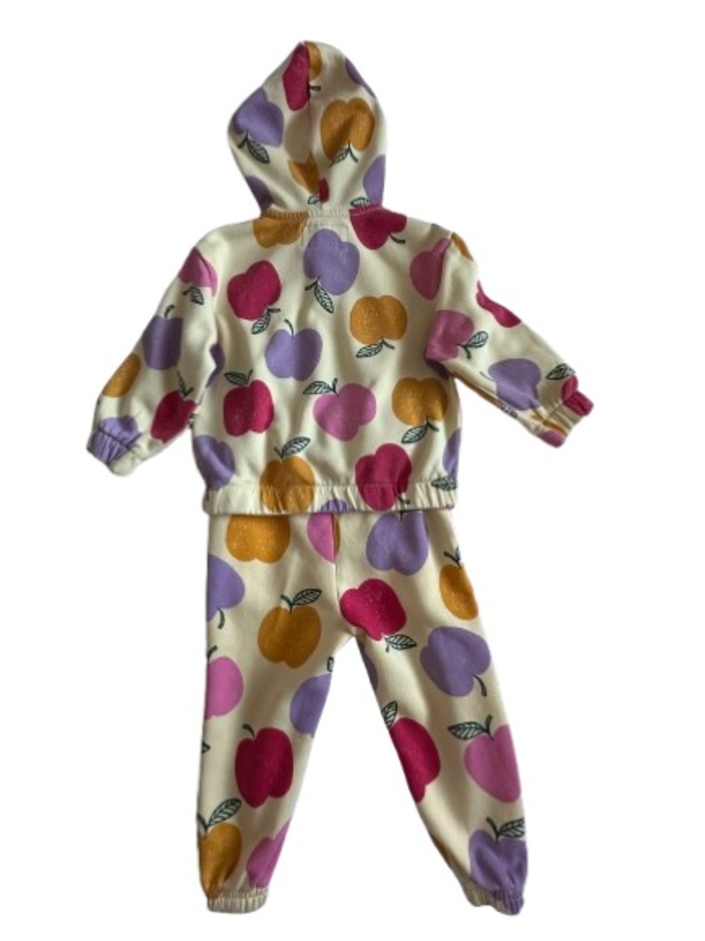 Old Navy Baby Girl 18-24M Cream Hoodie & Joggers Set with Apple Multicolor Print - Picture 2 of 14